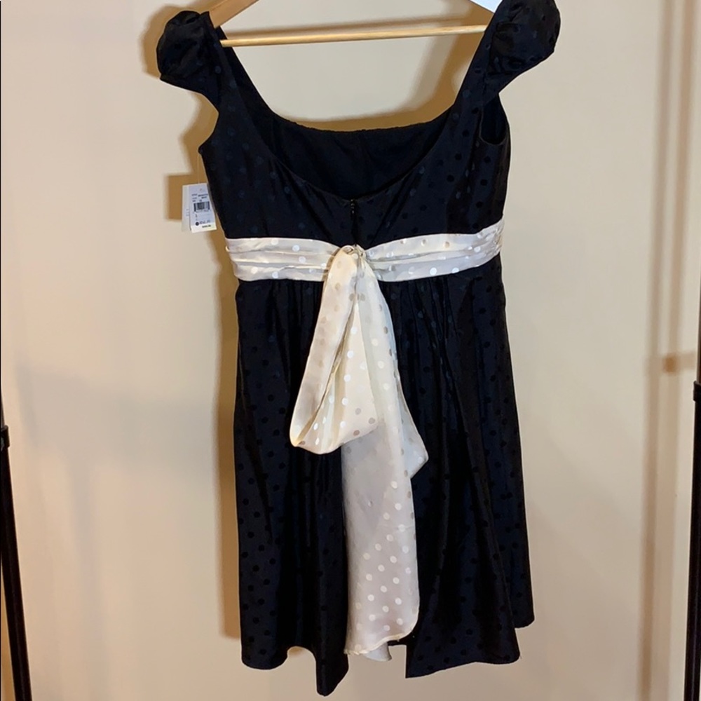 MILLY VNTG black/cream silk dress w/bow/cummerbund - Picture 2 of 8